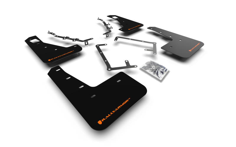 Ford Focus RS Mud Flaps - Front + Rear - Rally Armor - UR Series - Black/Orange Logo - `09-`11 Ford Focus RS Mud Flaps - Front + Rear - Rally Armor - UR Series - Black/Orange Logo - `09-`11